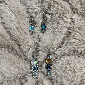 Elegant Silver and Blue Dangle Earrings (2 pairs)